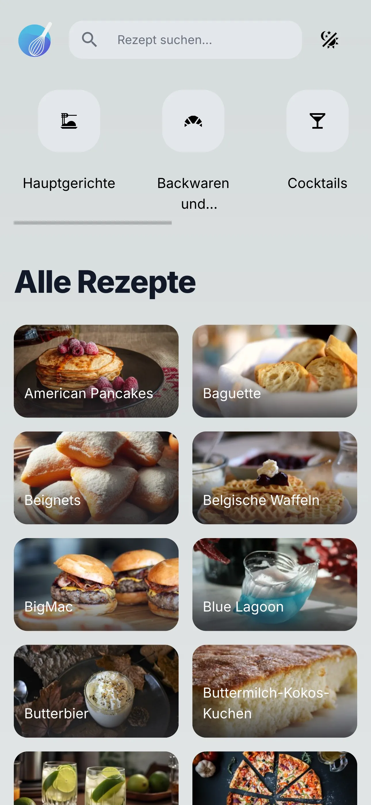 Screenshot der Startseite von Stephans Rezepte