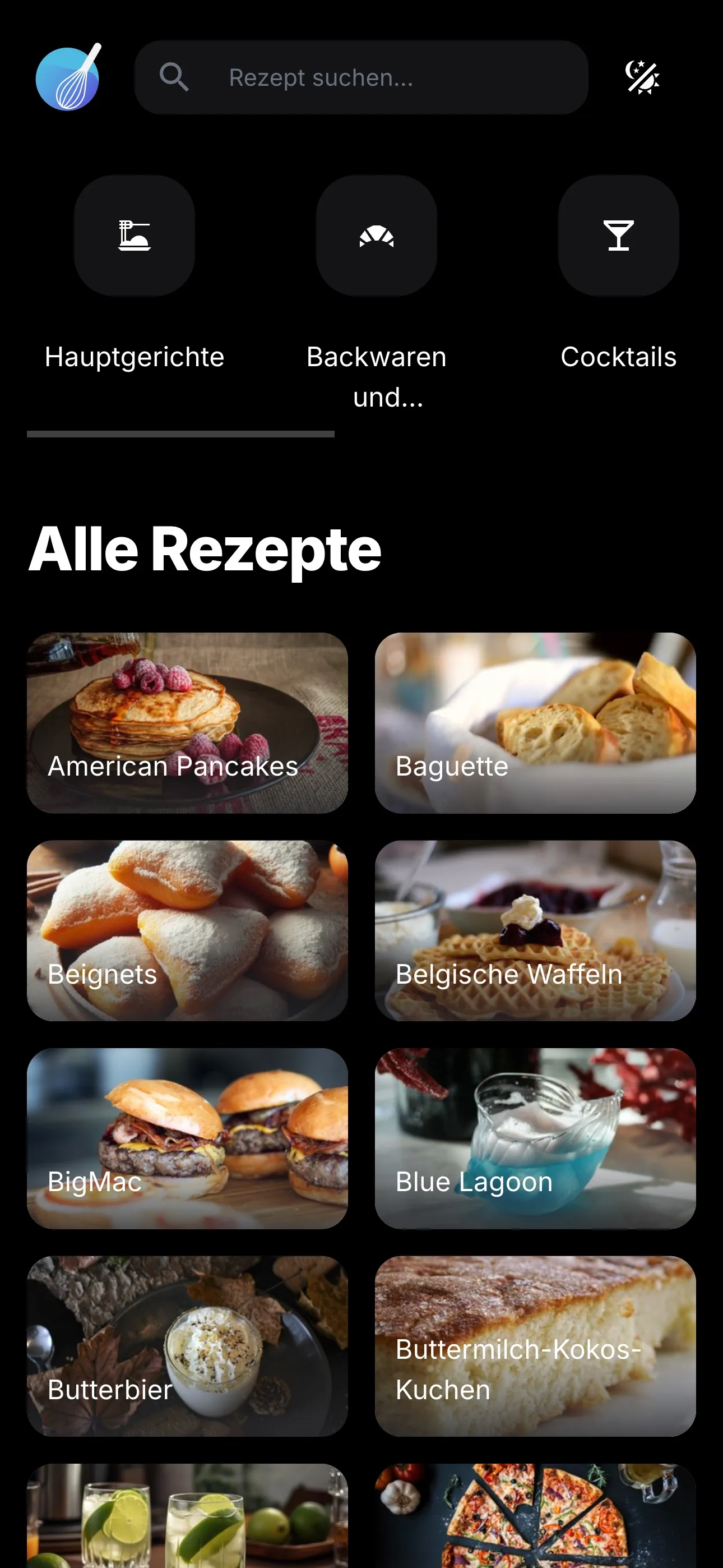 Screenshot der Startseite von Stephans Rezepte