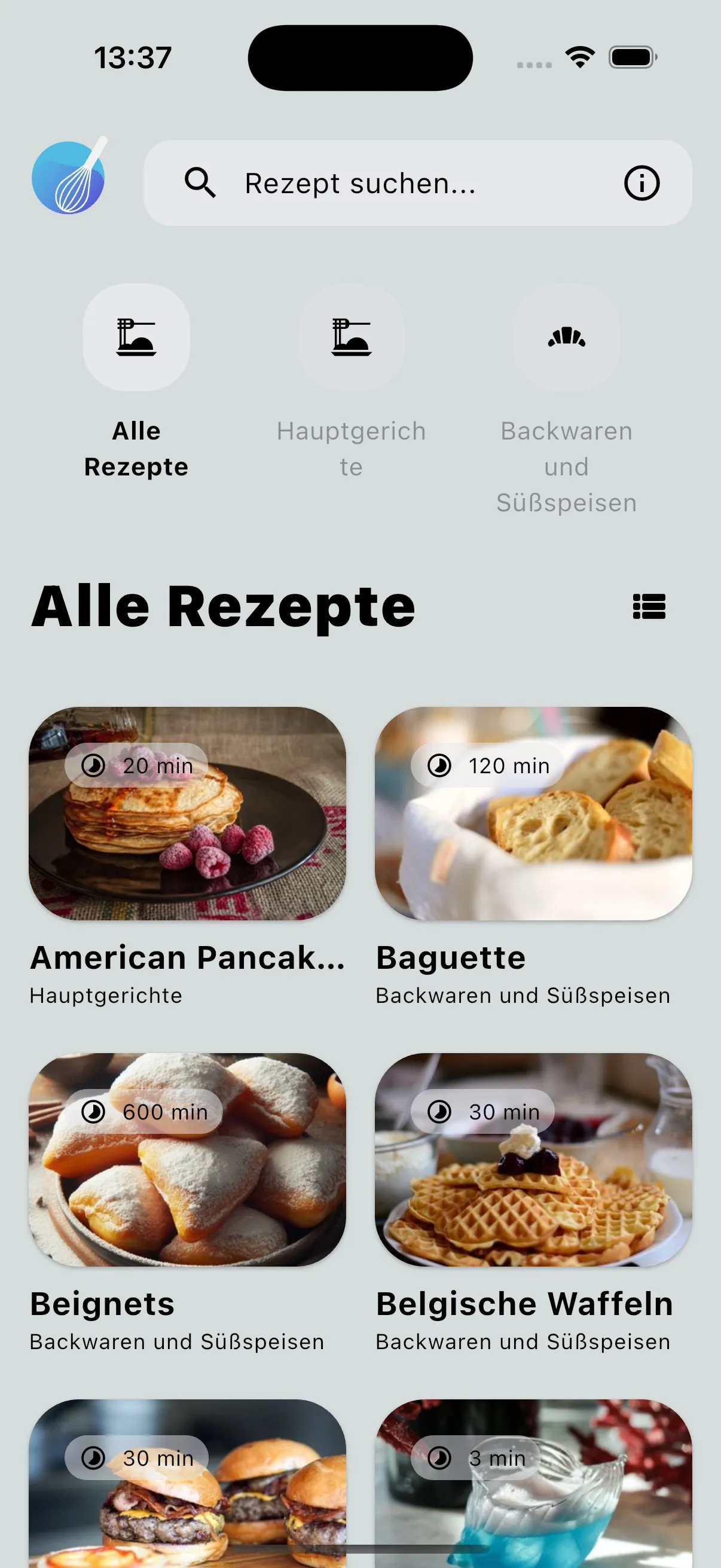 Screenshot der Startseite von Stephans Rezepte